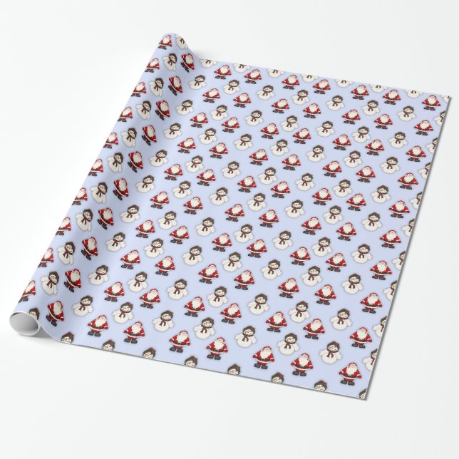 Presente Papel de Noel e Neve (Azul) (Desenrolado)