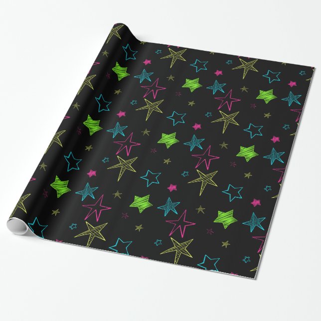 Presente Papel de ondulação das estrelas de neon Doodle (Desenrolado)