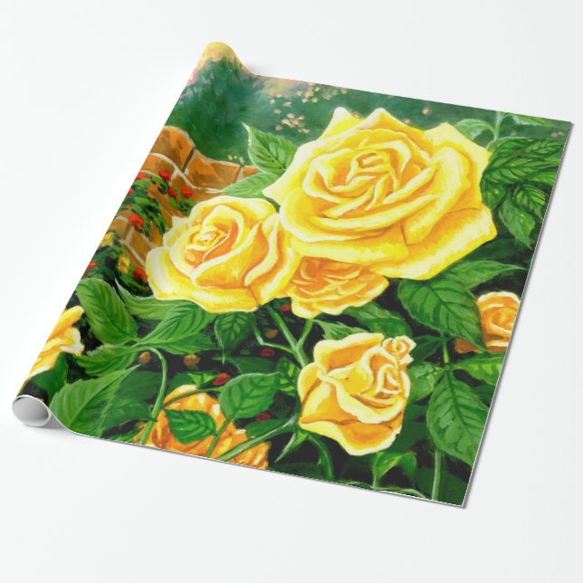 Presente Papel de ondulação das rosas amarelas subindo (Desenrolado)
