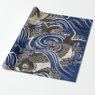Presente Papel de ondulação de estilo japonês Carp e Wav