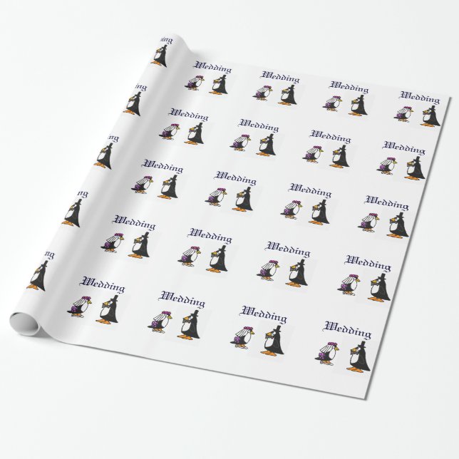 Presente Papel de ondulação de noiva e noiva de pinguim (Desenrolado)