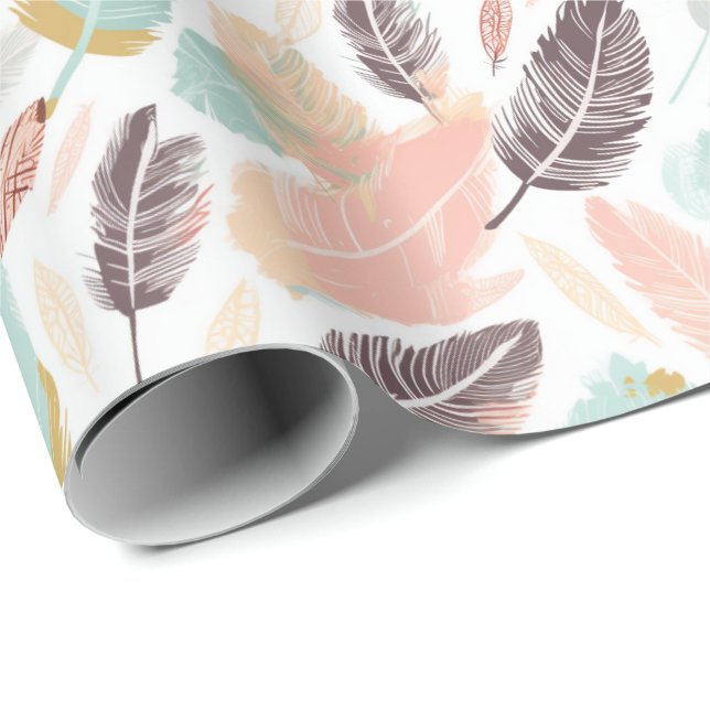 Presente Papel de ondulação de penas de boho (Ponta do rolo)
