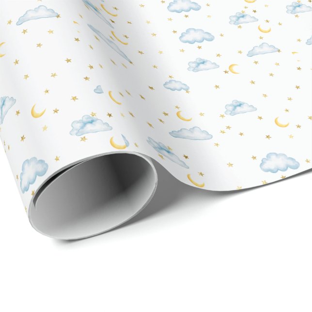 Presente Papel de Parede de Berçário Lua Estrelas e Nuvens  (Ponta do rolo)