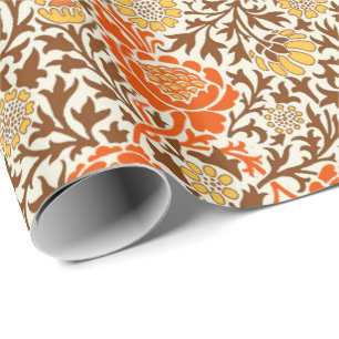 Presente Papel de parede floral jacobino, laranja, marrom e