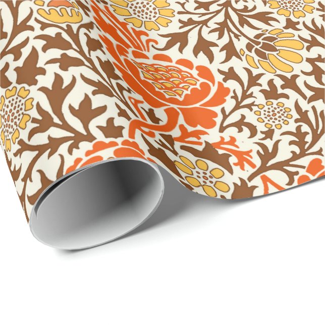 Presente Papel de parede floral jacobino, laranja, marrom e (Ponta do rolo)