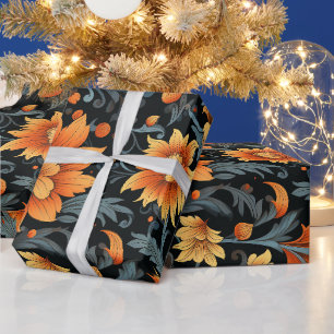 Presente Papel de parede floral rico com vibrante laranja