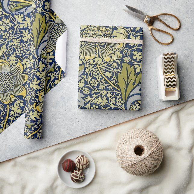 Presente Papel de Parede Floral William Morris Kennet Azul  (Artesanato)