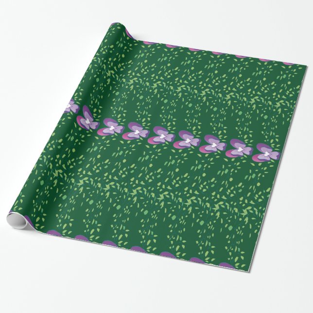 Presente Papel de parede para Violações Florais Verdes Vint (Desenrolado)