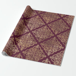 Presente Papel de parede vintage Paris Borgonha vermelho e