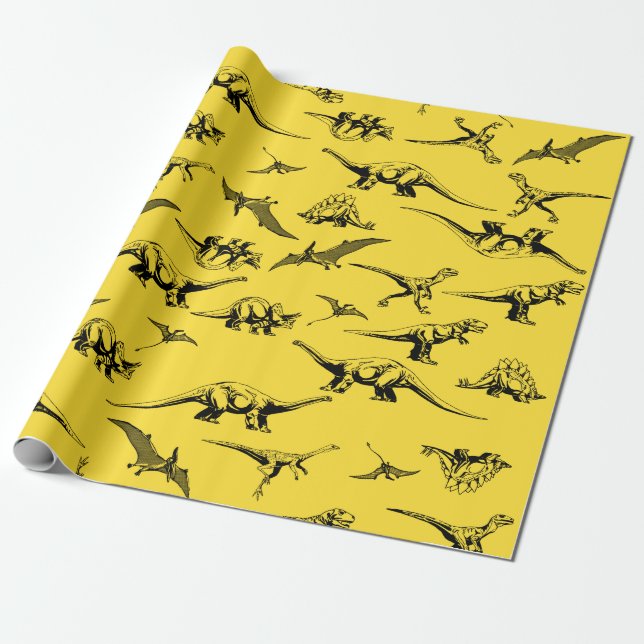 Presente Papel de Quebra de Dinossauros Amarelos (Desenrolado)