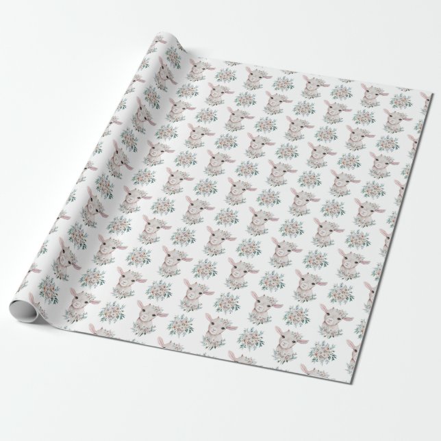 Presente Papel De Quebra Floral De Cabra De Bebê (Desenrolado)