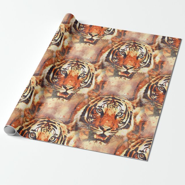 Presente papel de regalo tigre a la acuarela (Desenrolado)
