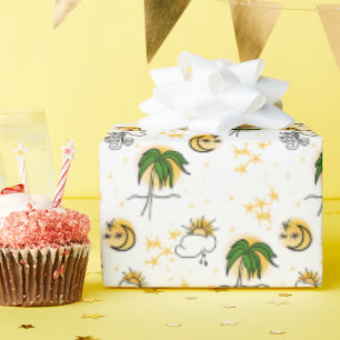 Presente Papel de Scrapbook Sóis Amarelos Estrelas Lua Verd