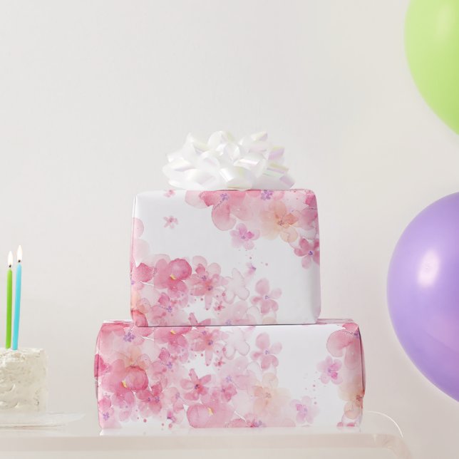 Presente Papel de seda com aguarela floral rosa (Presentes para festas)