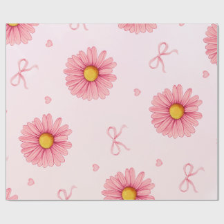 Presente Papel de seda com flores cor-de-rosa, laços e cora