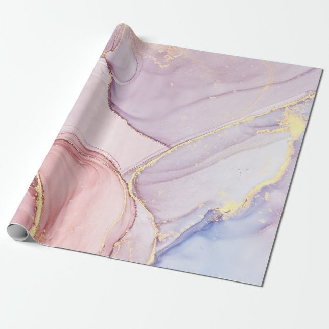 PRESENTE PAPEL DE TRAVAGEM DOURADA MARBLE ABSTRATO LILAC (Desenrolado)