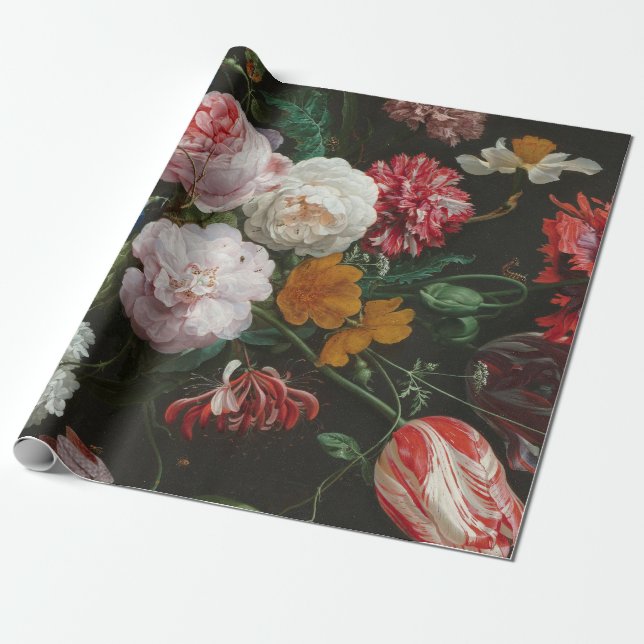 Presente Papel de Vida Estática Floral Escuro (Desenrolado)