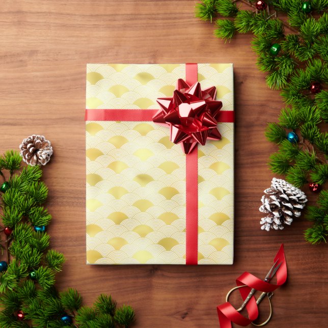 Presente Papel Design de onda Dourado Luxurioso Seigaiha (Presente de Natal)