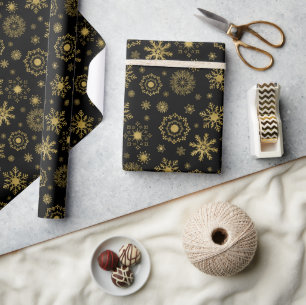 Presente Papel Dourado de enfeite de Natal com Neve