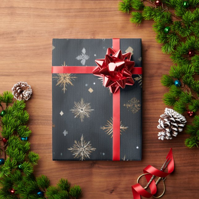 Presente Papel Dourado esfregando flocos de neve elegante | (Presente de Natal)