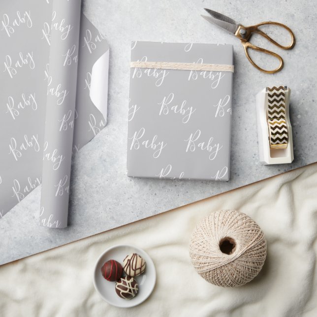Presente Papel Elegante De Embalagem Para Bebês De cinza (Artesanato)