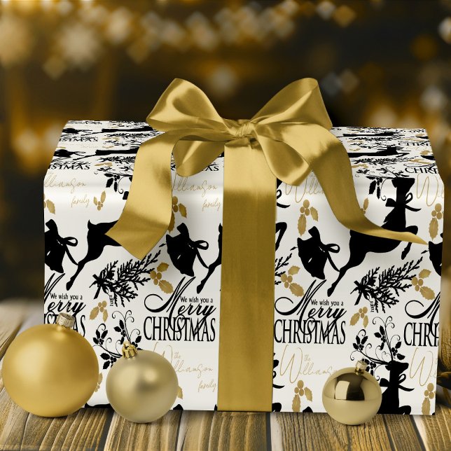 Presente Papel Elegante de Envolvimento para o Natal Feliz (custom personalized Christmas wrapping paper merry Christmas gift wrap with reindeer)