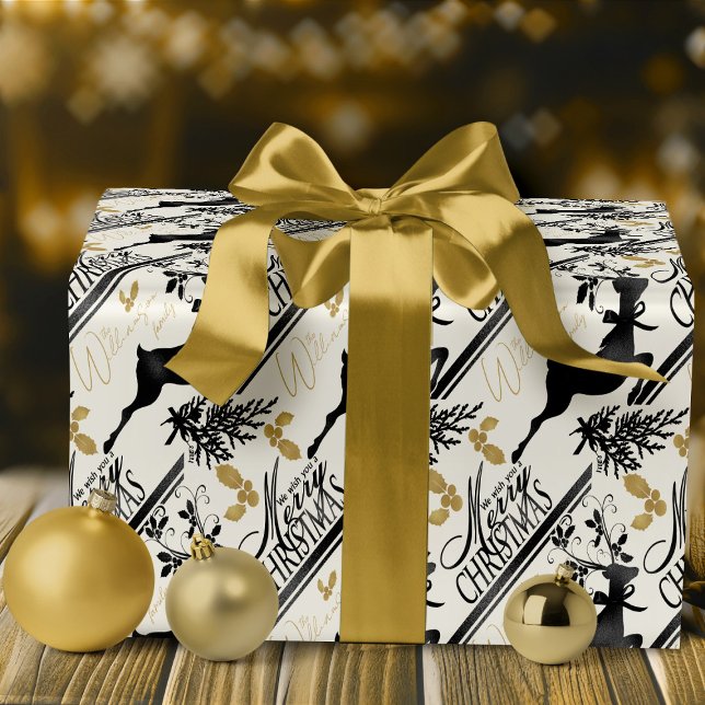 Presente Papel Elegante de Envolvimento para o Natal Feliz (custom personalized Christmas wrapping paper merry Christmas gift wrap with reindeer)