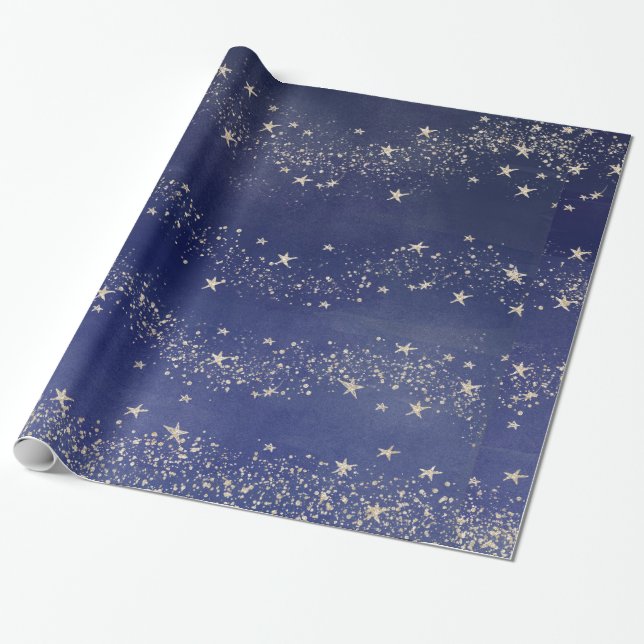 Presente Papel estrelado azul da meia-noite do papel de (Desenrolado)