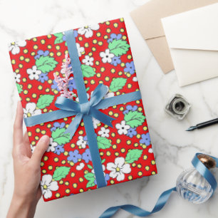 Presente Papel Floral de Brilho Vermelho e Branco