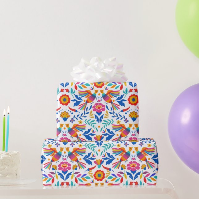 Presente Papel Floral de Pássaro de Padrão Folclórico Mexic (Presentes para festas)