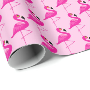 Presente Papel gráfico de padrão de pássaros flamingos rosa