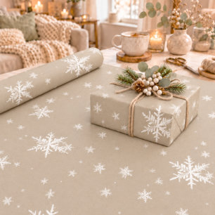 Presente Papel Kraft Rústico Flocos de Neve Branco Inverno