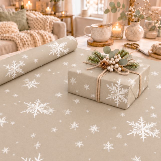 Presente Papel Kraft Rústico Flocos de Neve Branco Inverno  (Criador carregado)