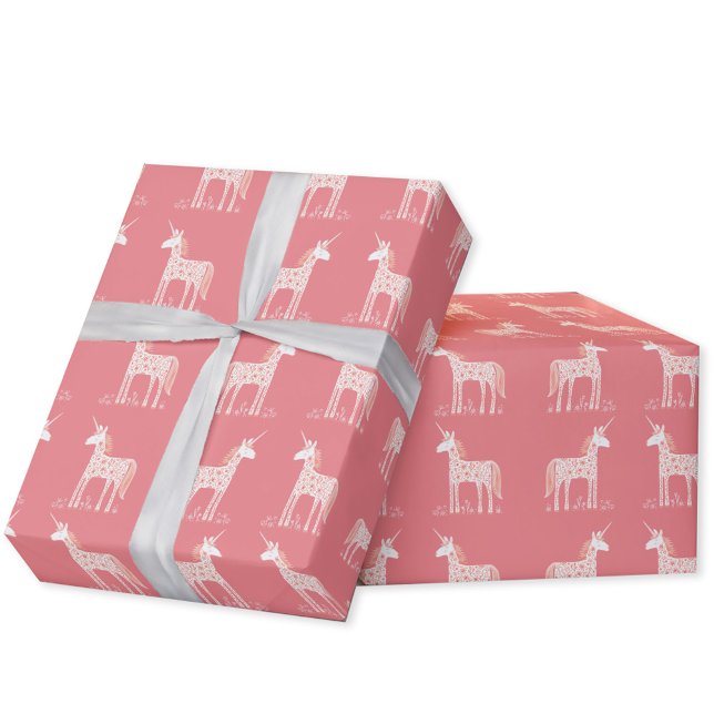 Presente Papel Mágico de Moldagem Cor-de-Rosa Unicorn (Pink magical unicorn gift wrapping paper roll)