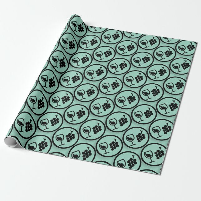 Presente Papel para enrolamento de Design de Uvas e Vinho (Desenrolado)