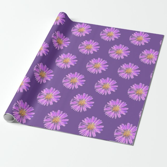 Presente Papel para enrolamento de flores roxas pintadas (Desenrolado)