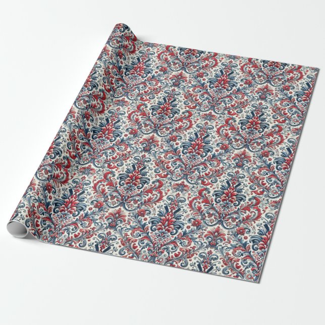 Presente Papel Patriótico de Embalagem de Damasco (Desenrolado)