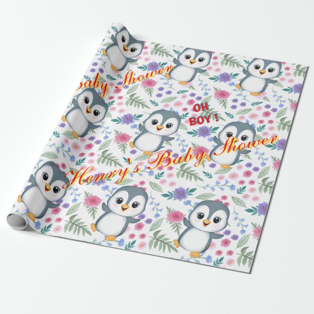 Presente Papel personalizado de enrolamento Blu Penguin Whi (Desenrolado)
