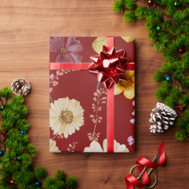 Presente Papel Russo de Invólucro de Flor Selvagem Burgundy