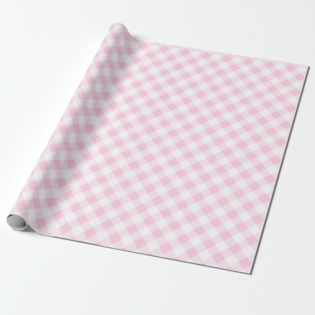 Presente Papel simples de enrolamento Gingham Pastel rosa (Desenrolado)