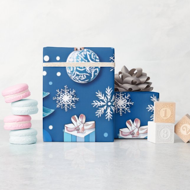 Presente Papel sofisticado de moldagem de Natal Azul para (Chá de bebê)