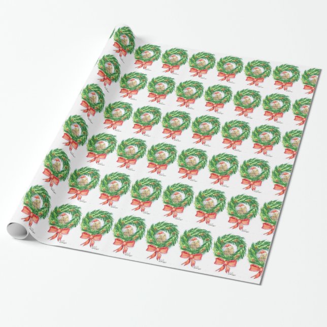 Presente Papel único de embalagem de Natal Kiwi e wreath (Desenrolado)