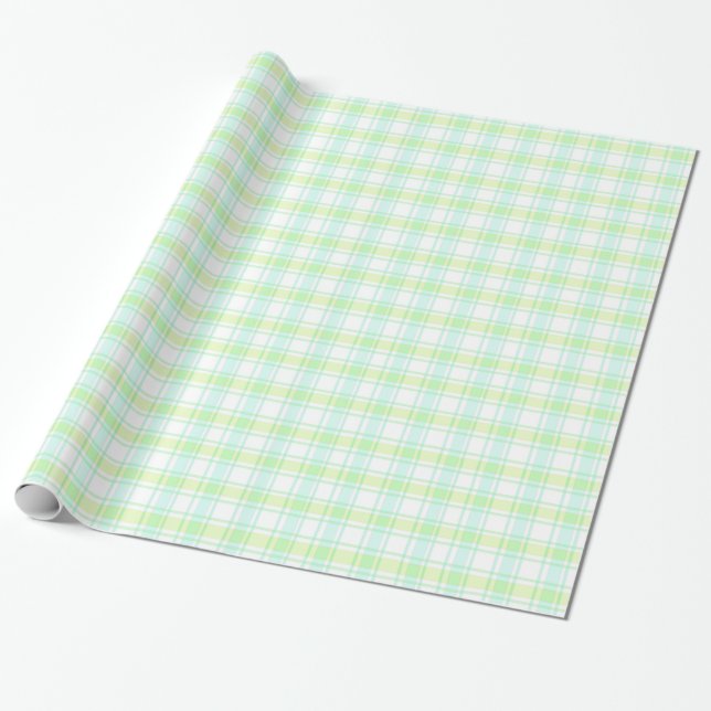 Presente Papel verde e branco da hortelã da xadrez de (Desenrolado)