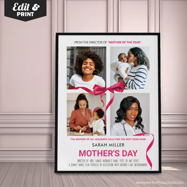 Presente para Dia de as mães de Poster de filme ed (Personalized Mothers Day Movie Poster Gift, Custom Portrait Print for Mom, Unique Gift for Mom)