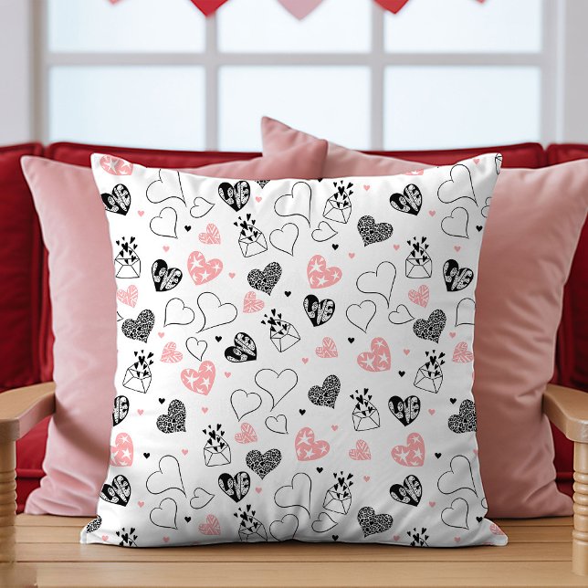 Presente para Esposa Dia dos Namorados Almofada Ro (Gift for Wife Valentine Pillow Pink Black Hearts)