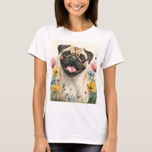 Presente para Mãe de Pug – Camiseta aquarela