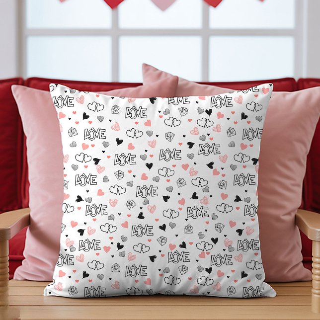 Presente para Namorada Almofada de Dia dos Namorad (Gift for Girlfriend Valentine Pillow Sketch Hearts)