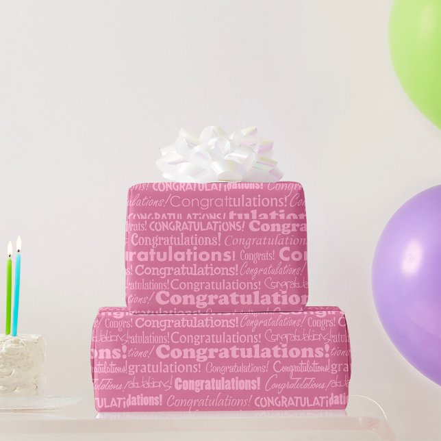 Presente Parabéns De Casamento Em Papel De Embalagem Rosa (Criador carregado)