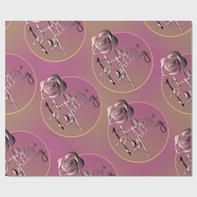Presente "Parabéns", Rosa, papel de enrolar escrito em mão (Aberto)