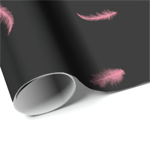 Presente Penas Cor-De-Rosa Em Papel De Enrolamento Preto